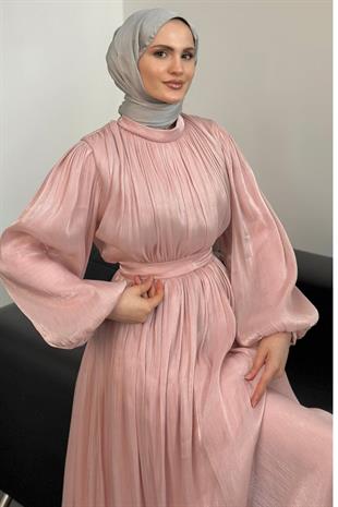 Hailey Janjan Kuşaklı Abiye Pudra