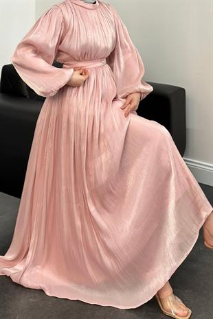 Hailey Janjan Kuşaklı Abiye Pudra