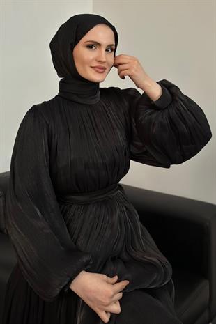 Hailey Janjan Kuşaklı Abiye Siyah