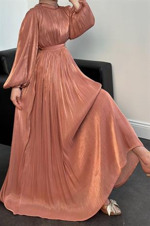 Hailey Janjan Kuşaklı Abiye Soğan Kabuğu