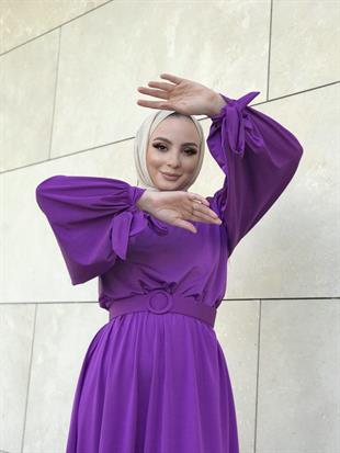 Havin Kemerli Elbise Mor