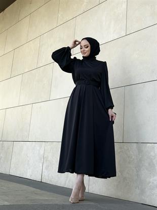 Havin Kemerli Elbise Siyah