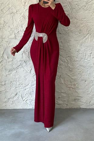 Havin Simli Abiye Bordo