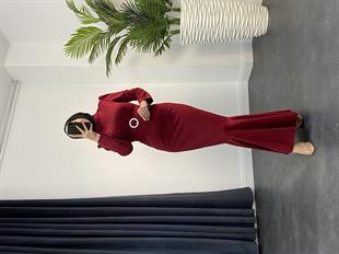 Hazel Altı Volan Elbise Bordo