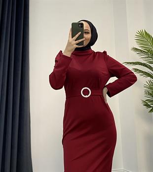 Hazel Altı Volan Elbise Bordo