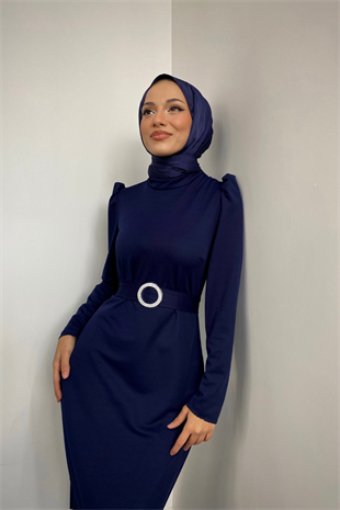 Hazel Altı Volan Elbise Lacivert