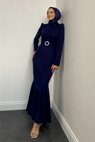 Hazel Altı Volan Elbise Lacivert