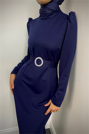 Hazel Altı Volan Elbise Lacivert