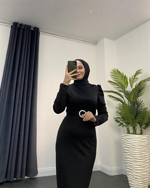 Hazel Altı Volan Elbise Siyah