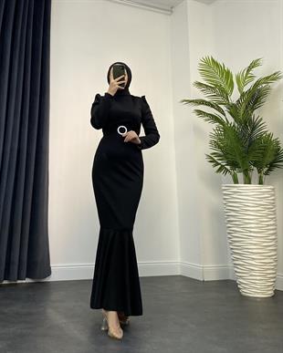 Hazel Altı Volan Elbise Siyah