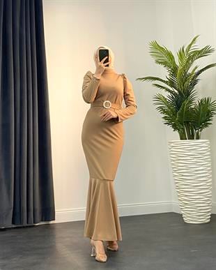 Hazel Altı Volan Elbise SütlüKahve