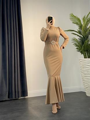 Hazel Altı Volan Elbise SütlüKahve