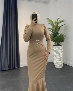 Hazel Altı Volan Elbise SütlüKahve