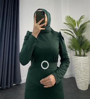 Hazel Altı Volan Elbise Zümrüt