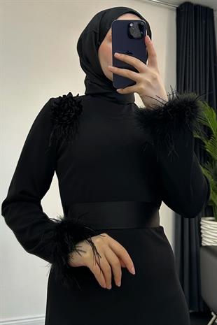 Helen Altı Volan Abiye Siyah