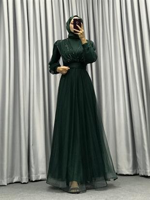 Helena Önü Taşlı Abiye Yeşil