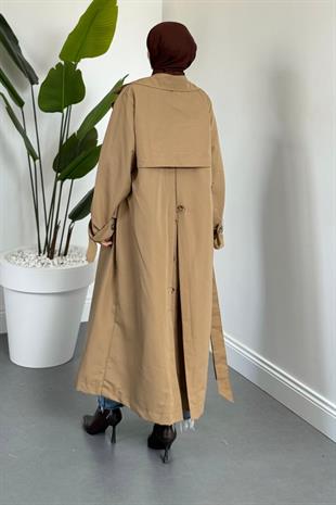 Helora Arka A Pİle Düğmeli Trençkot Camel