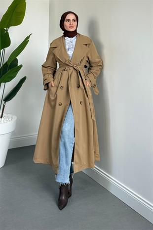 Helora Arka A Pİle Düğmeli Trençkot Camel