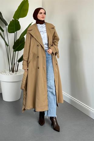 Helora Arka A Pİle Düğmeli Trençkot Camel