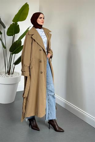 Helora Arka A Pİle Düğmeli Trençkot Camel