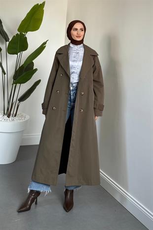 Helora Arka A Pİle Düğmeli Trençkot Haki
