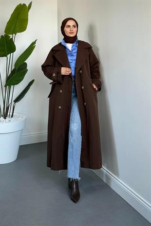 Helora Arka A Pİle Düğmeli Trençkot Kahverengi