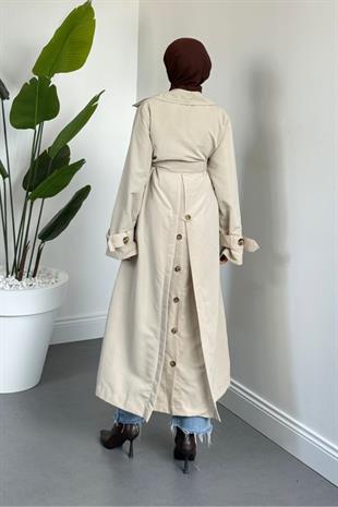 Helora Arka A Pİle Düğmeli Trençkot Krem