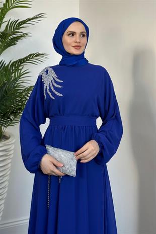 Hilla Omzu Taşlı Abiye Sax