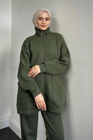 Hisar Şardonlu Fermuarlı Takım Haki