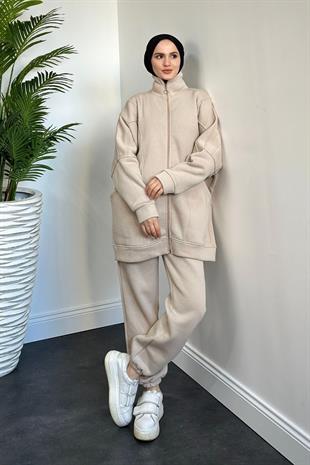 Hisar Şardonlu Fermuarlı Takım Krem