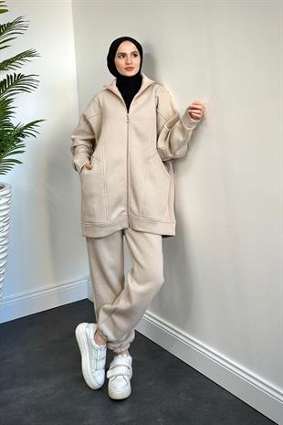 Hisar Şardonlu Fermuarlı Takım Krem