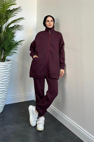 Hisar Şardonlu Fermuarlı Takım Mürdüm