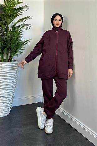 Hisar Şardonlu Fermuarlı Takım Mürdüm