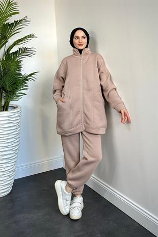 Hisar Şardonlu Fermuarlı Takım Vizon