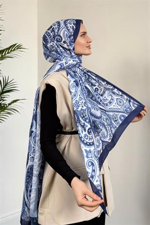 Hitit Desen Şal Açık Lacivert