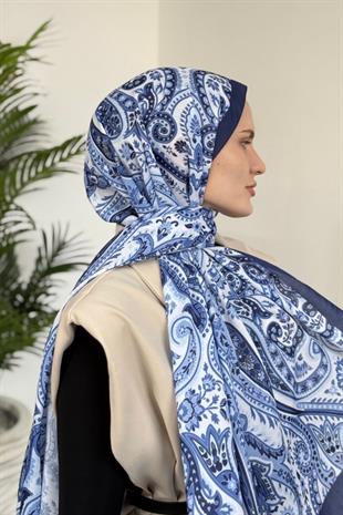 Hitit Desen Şal Açık Lacivert