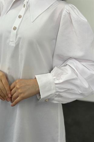 Hiva Balon Kol Gömlek Beyaz