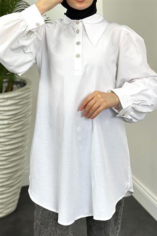 Hiva Balon Kol Gömlek Beyaz