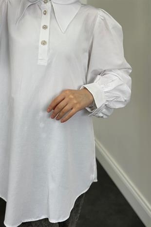 Hiva Balon Kol Gömlek Beyaz