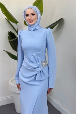 Holy Yandan Fiyonklu Taşlı Balık Abiye Bebe Mavisi