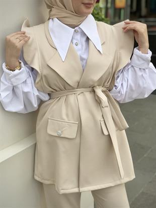 Hürrem Yelekli Takım Bej