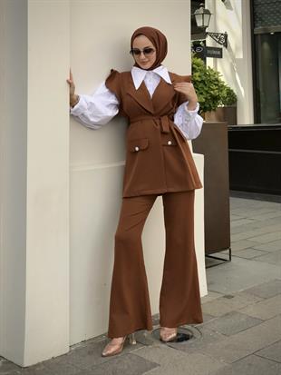 Hürrem Yelekli Takım Kahverengi