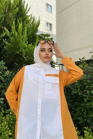 İki Renkli Poplin Tesettür Tunik Kiremit