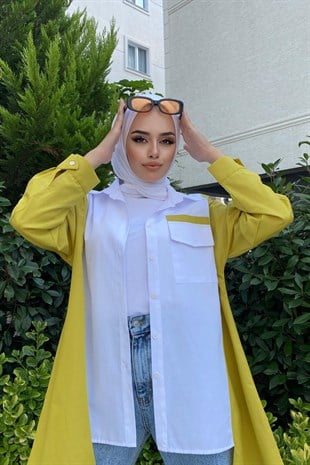 İki Renkli Poplin Tesettür Tunik Yağ Yeşili