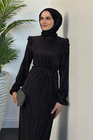 Imelda Omzu Fırfır Balık Abiye Siyah