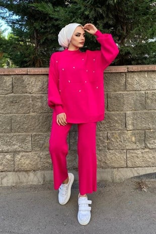 İncili Triko Takım Pembe