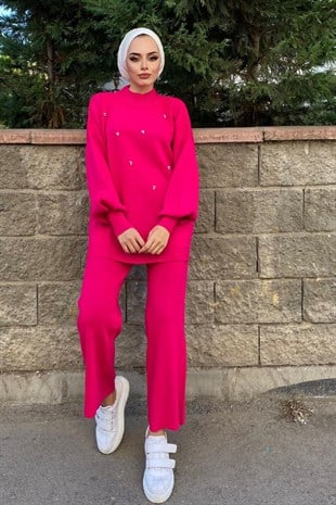 İncili Triko Takım Pembe