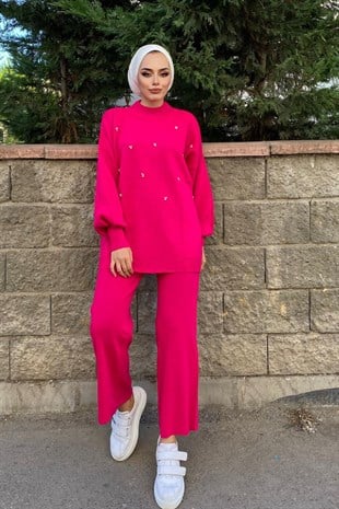 İncili Triko Takım Pembe