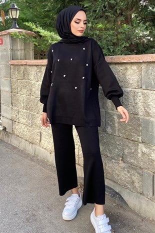 İncili Triko Takım Siyah