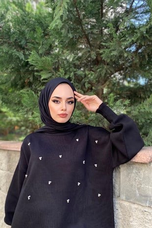 İncili Triko Takım Siyah